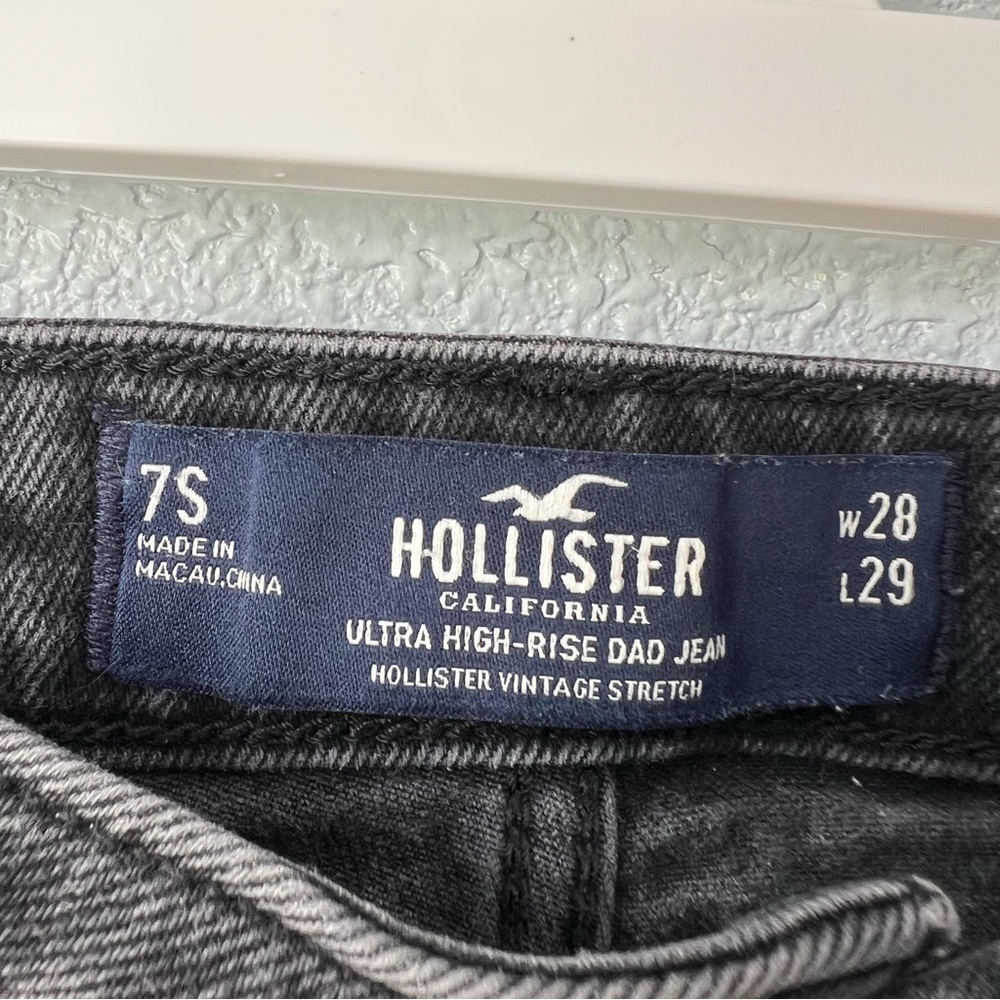 Hollister Ultra High Rise Dad Jean Black Patch Panel W28 L29 Vintage Stretch - Picture 3 of 4